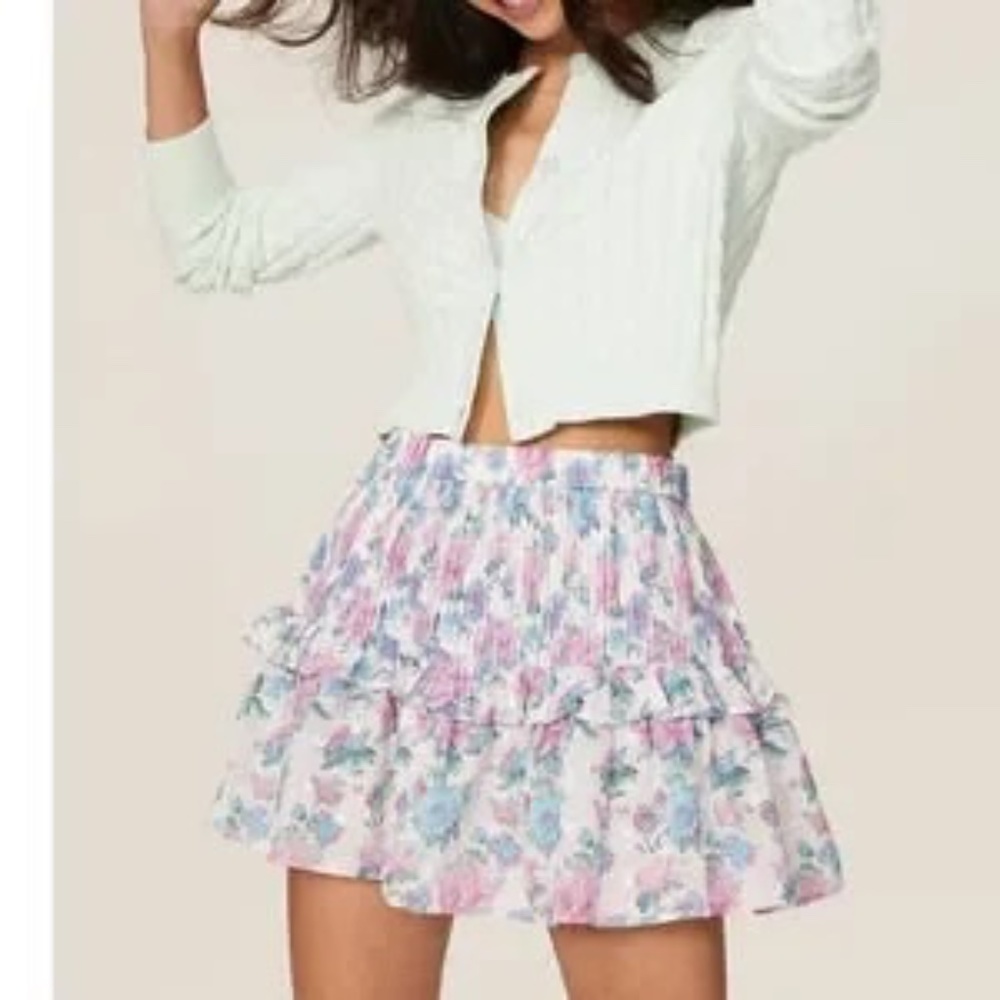 NWT Love Shack Fancy  Ignacia Ruffled Floral Mini Skirt